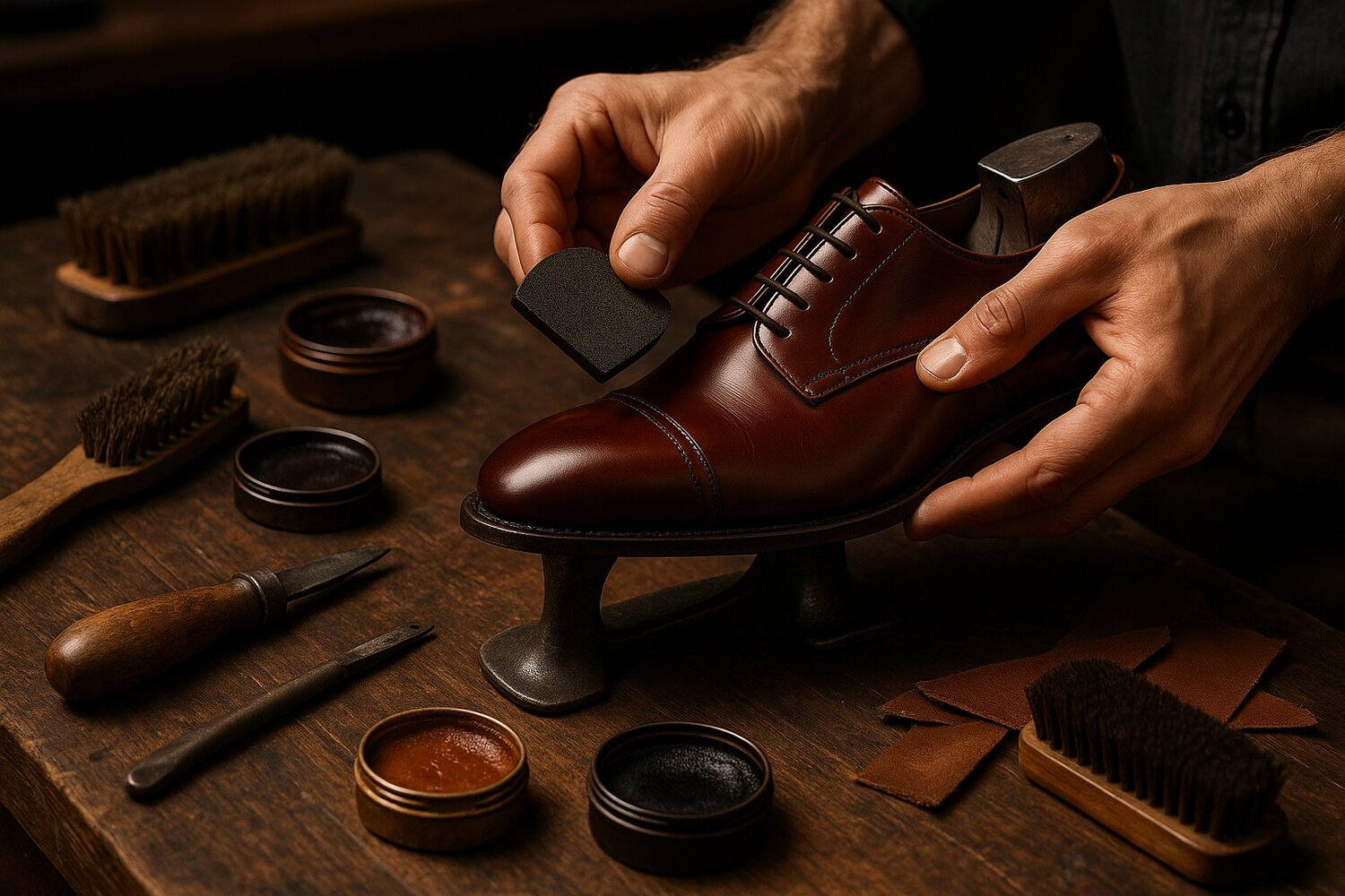 Shoe repair heel bar at 12 Minories